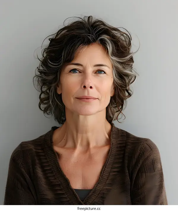 Portrait of a Middle Aged Woman with Curly Hair