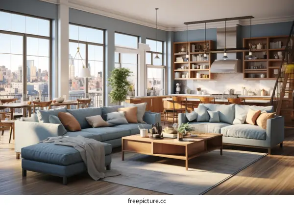 Airy and Modern Living Room With City Views