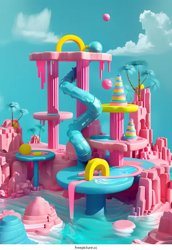 Abstract Summer Playground Illustration with Palm Trees