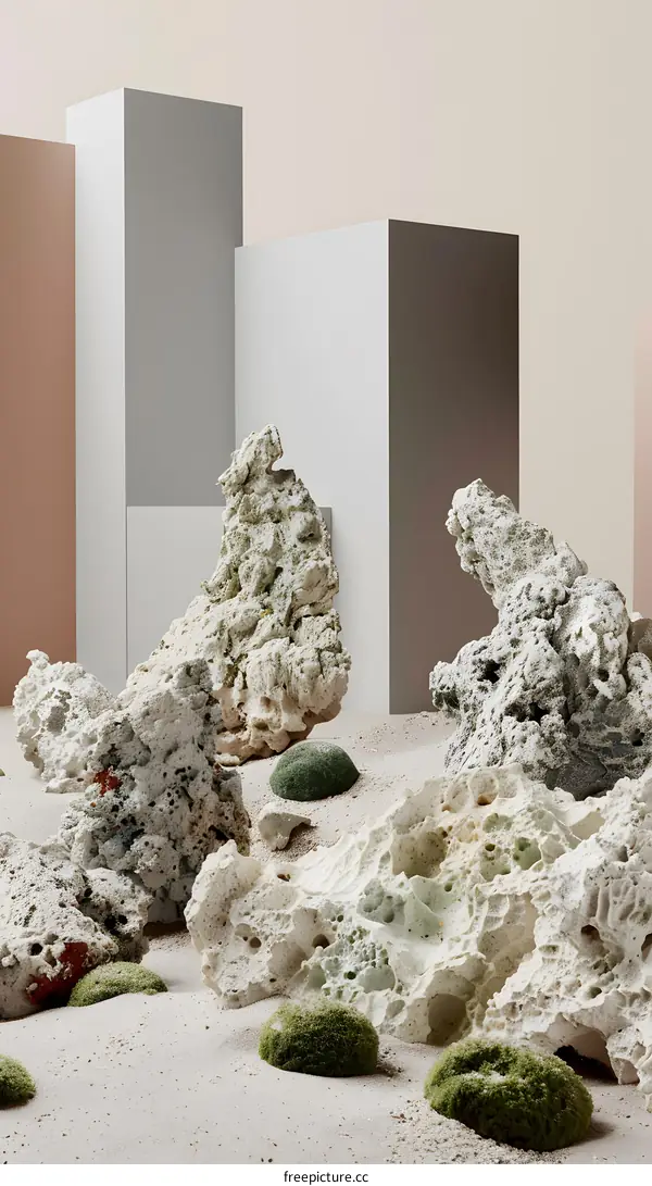 White Stone Arrangement on Sandy Surface with Minimalist Background