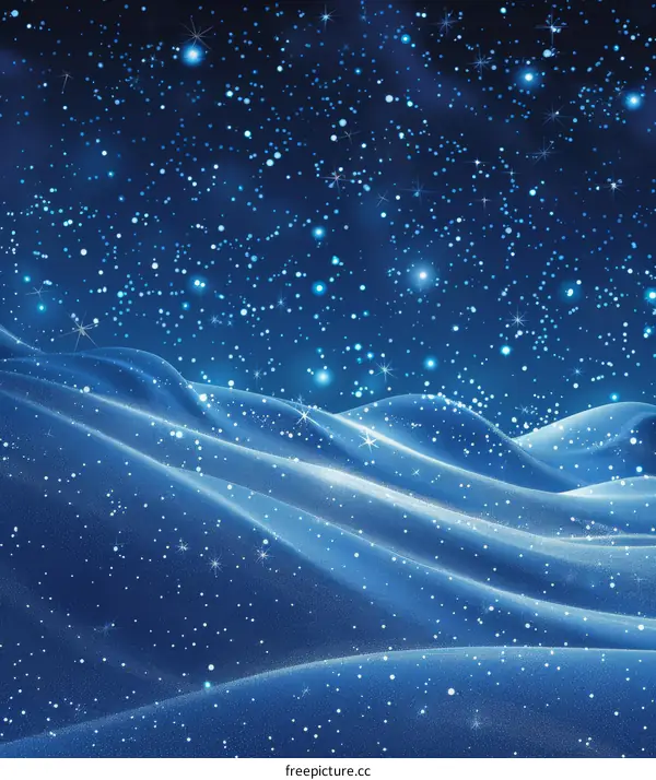 Blue and white 3D rendering of a snowy mountain landscape at night