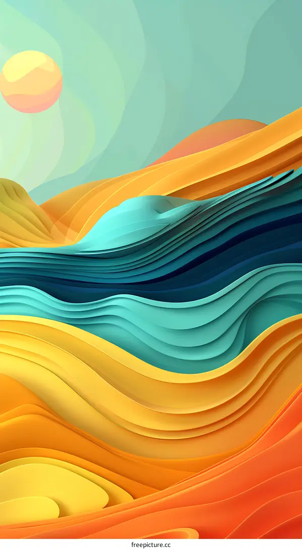 Abstract Colorful Waves Illustration With Sun
