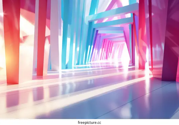 Pink and Blue Geometric Shapes Form Futuristic Tunnel