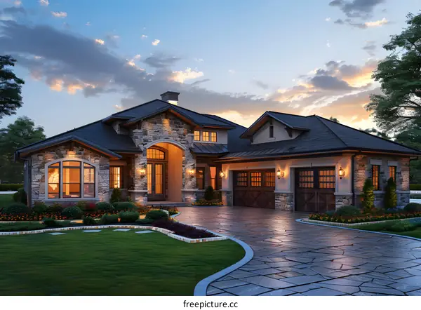 Luxury Home Exterior at Dusk