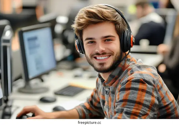 Smiling Caucasian Male Customer Service Representative