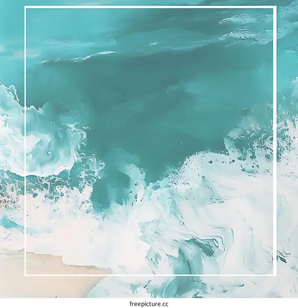 Abstract Teal and White Ocean Wave Painting