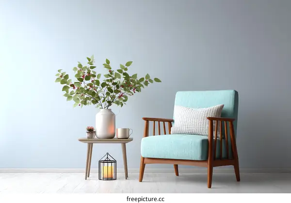 Modern Minimalist Living Room Scene with Teal Chair