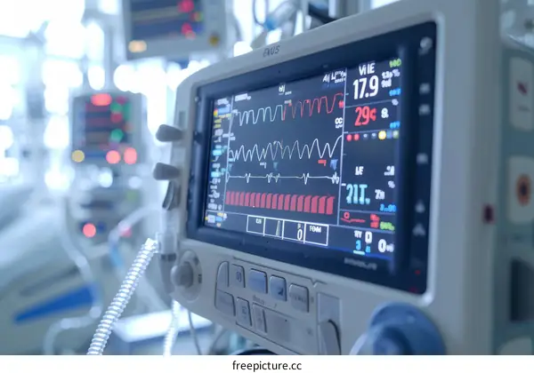 Patient monitor displaying vital signs