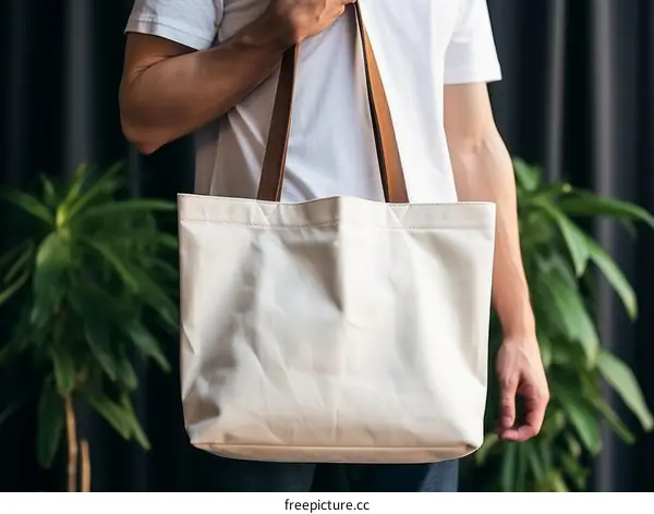 man holding an eco tote bag
