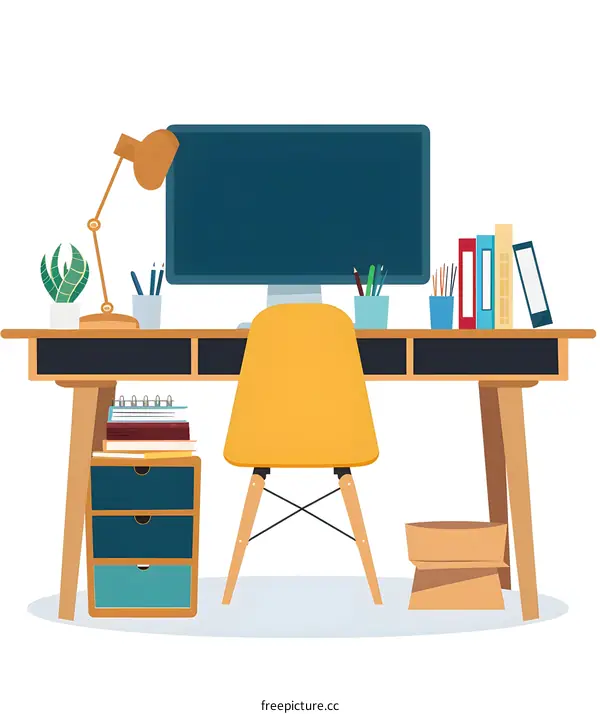 Minimalist Desk Setup with Yellow Chair and Desk Lamp