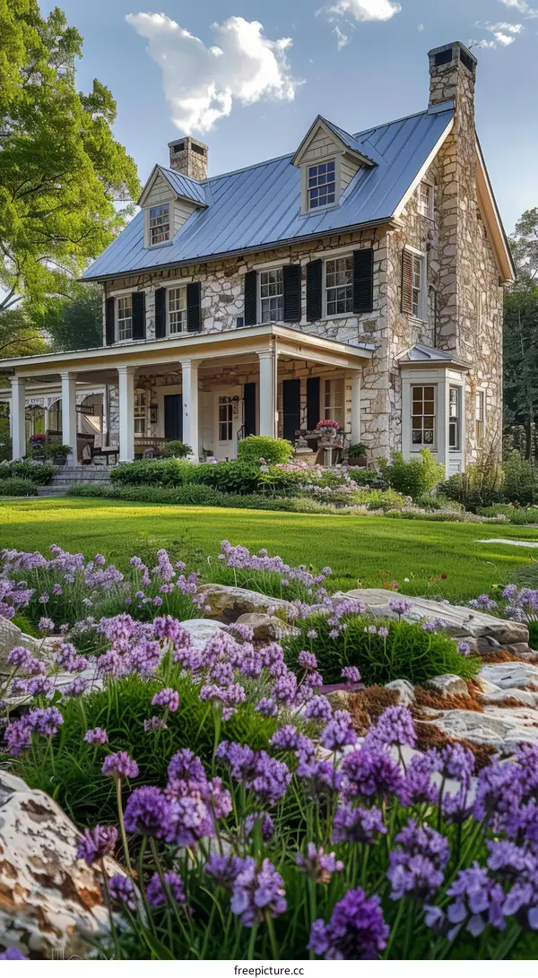 Enchanting Stone Cottage with Vibrant Flower Garden
