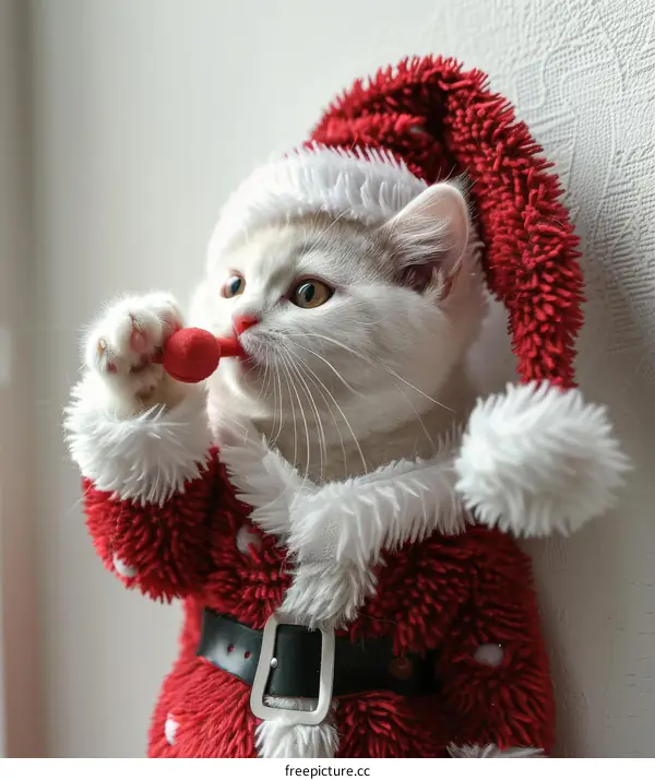 Cute Kitten in Santa Costume