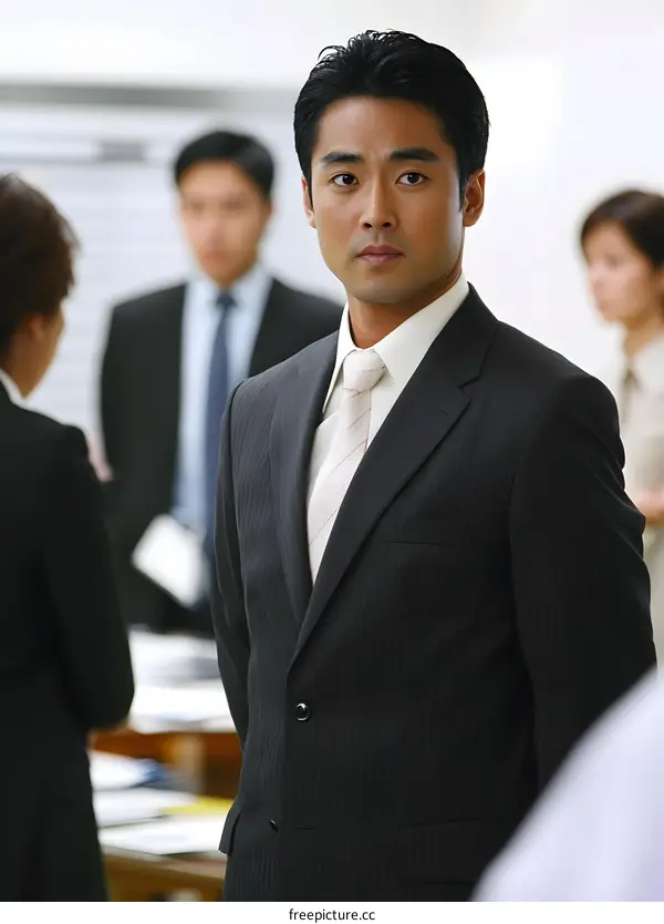 Serious Businessman Wearing Suit in Office