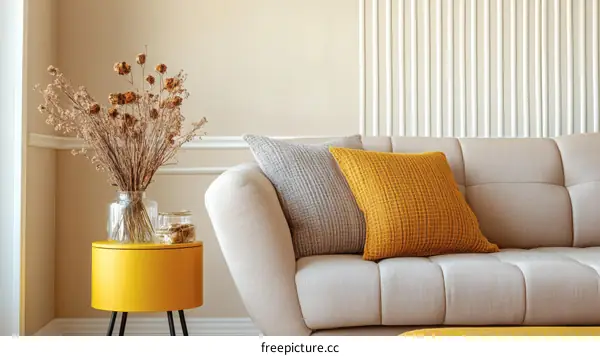 Cozy Living Room Interior Design with Dried Flowers