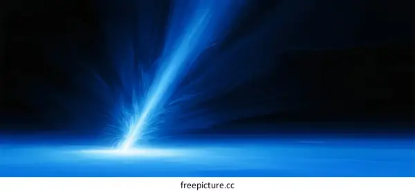 Blue Laser Beam with Bright Light Burst in Dark Background