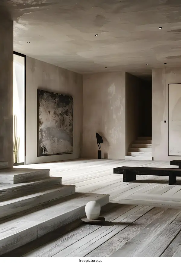 Minimalist Interior Design With Concrete Walls and Wooden Flooring