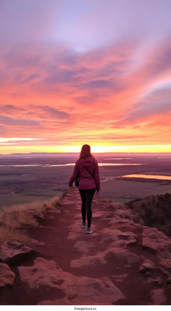 Woman standing on a rock admiring the sunset