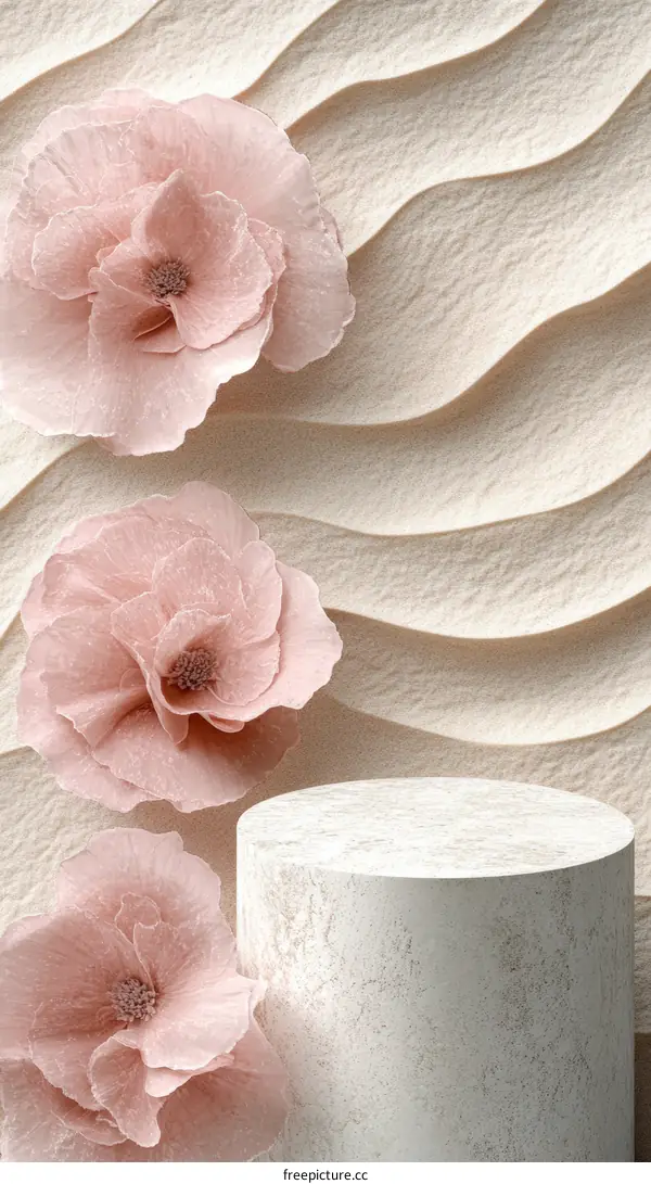 Pink Flower Display on Beige Background