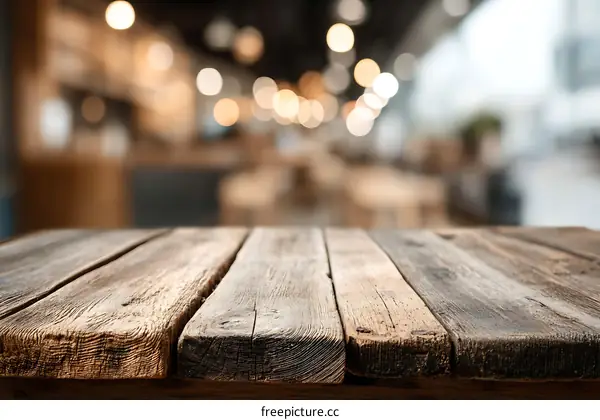 Rustic Wooden Tabletop in a Cafe Atmosphere