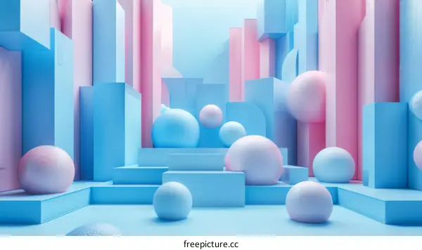 3D Abstract Blue and Pink Geometric Illustration