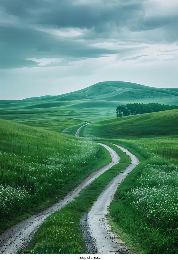 Rolling Green Hills with Dirt Road
