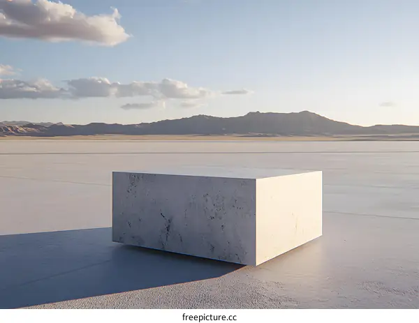 Minimalist Concrete Block In Desert Landscape