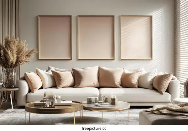 Modern Living Room with Empty Picture Frames