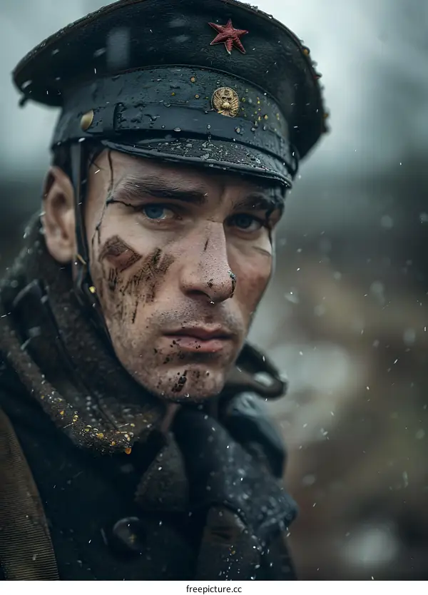 Portrait of a soldier in a military cap