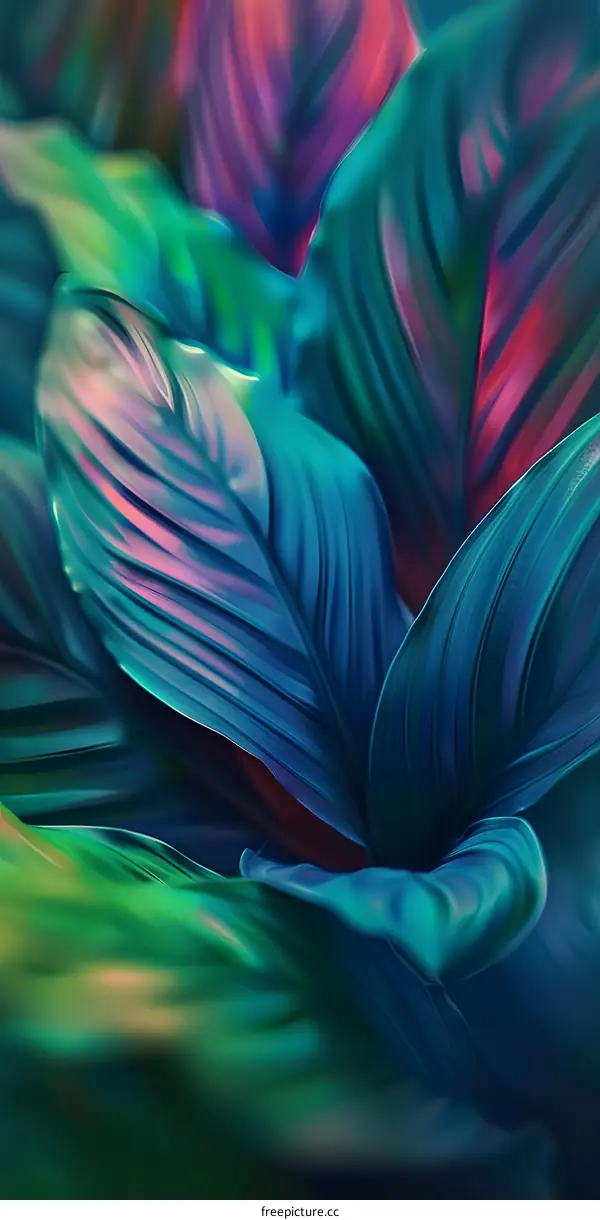 Close Up of Vibrant Green and Blue Tropical Leaves