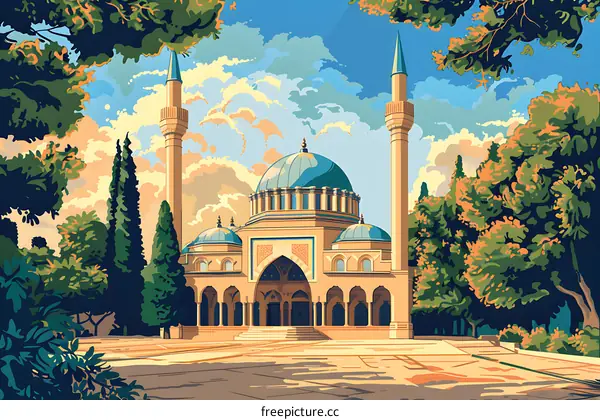 Mosque Architecture With Blue Dome