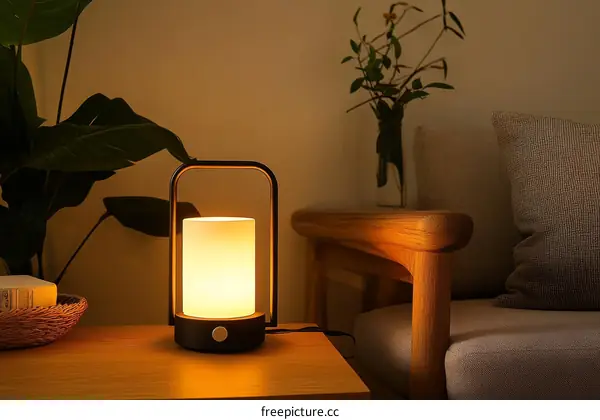 Modern Warm-Light Table Lamp in a Cozy Living Room