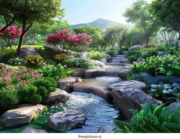 Beautiful Garden Landscape Design with Waterfall