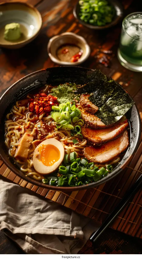 A Delicious Bowl of Ramen with Pork, Egg, and Vegetables