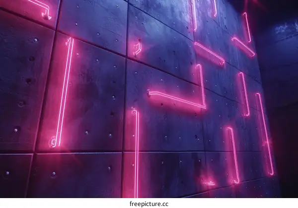 Pink neon lights on a concrete wall