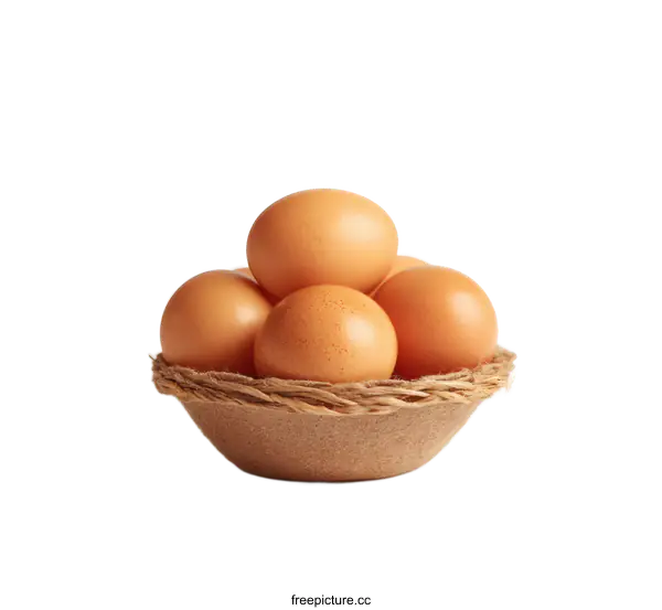 [Transparent Background PNG]Fresh Brown Eggs in a Woven Bowl