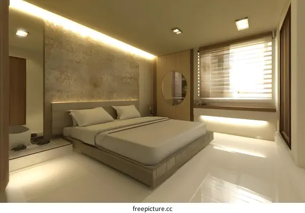 Modern Bedroom Interior Design with Wooden Bed and White Walls