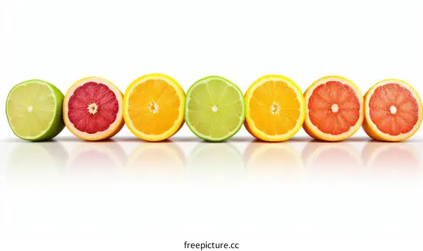 Various citrus fruits including orange, lime and grapefruit