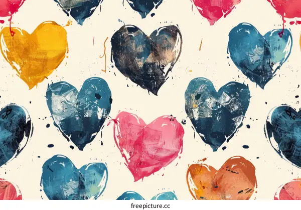 Colorful painted heart seamless pattern
