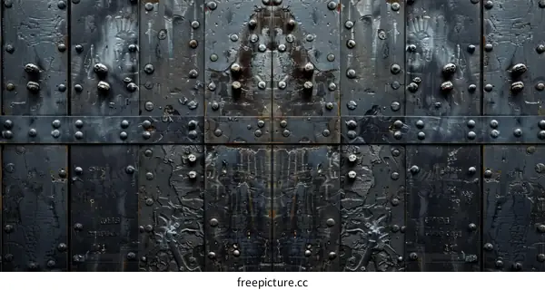 Black Rusty Metal Door with Rivet Background Texture