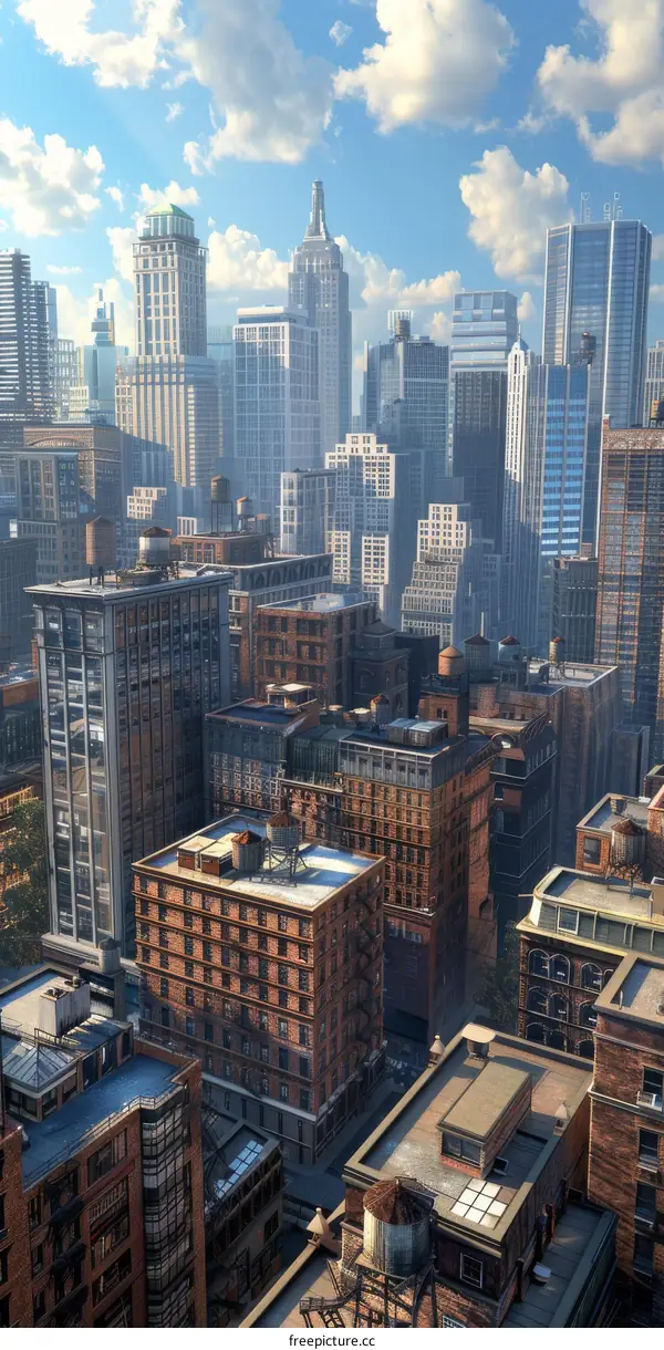 Bustling Metropolis with Towering Skyscrapers