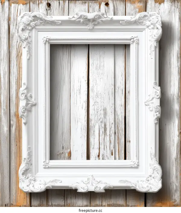 White Antique Picture Frame on Wooden Wall