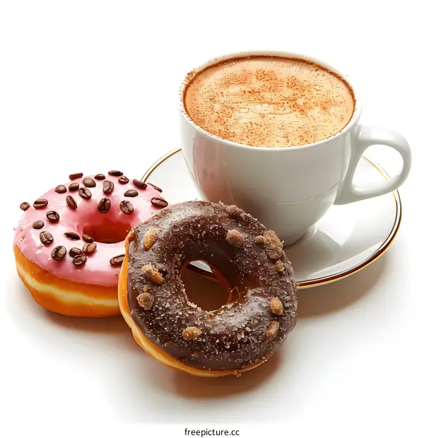 Chocolate and Strawberry Donuts with Coffee