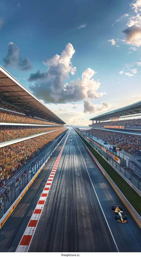 Formula 1 Racing on Track with Crowds in Stands