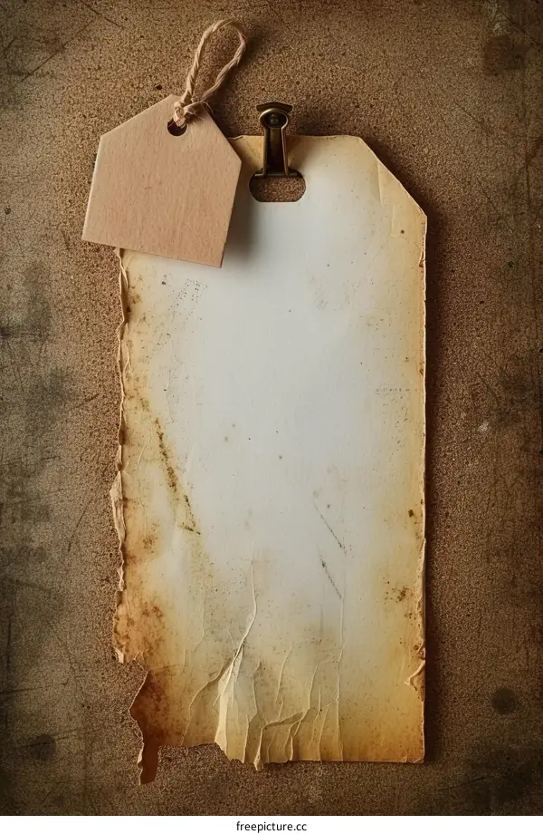 Vintage paper tag with brown grunge background