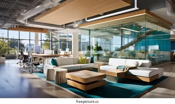 The office has a modern interior design