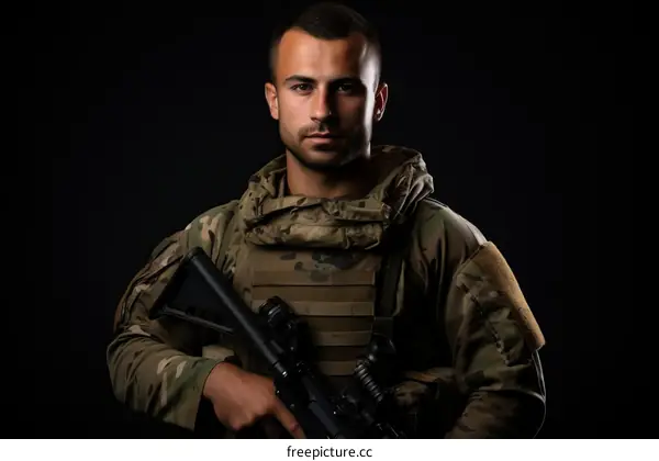 Soldier in Camouflage Holding Gun