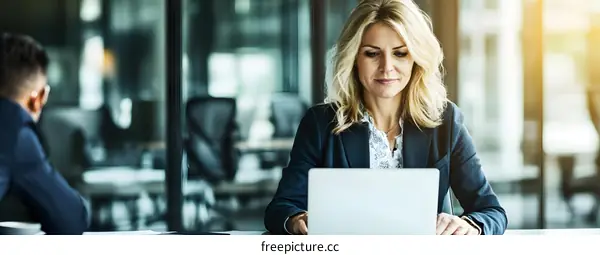 Businesswoman Working on Laptop in Office
