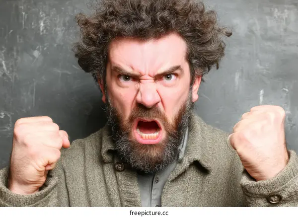 Angry Caucasian Man with a Beard