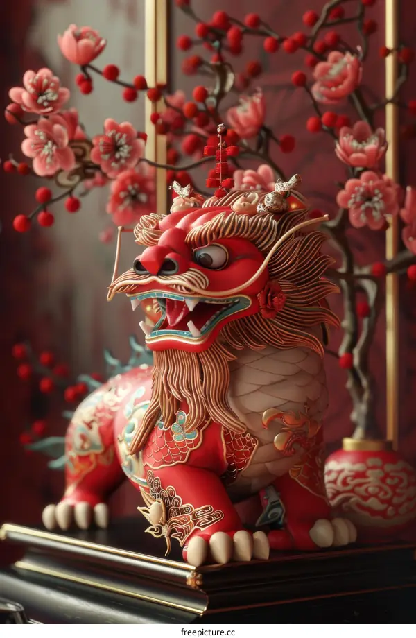 Exquisite Chinese Guardian Lion Statue with Intricate Details