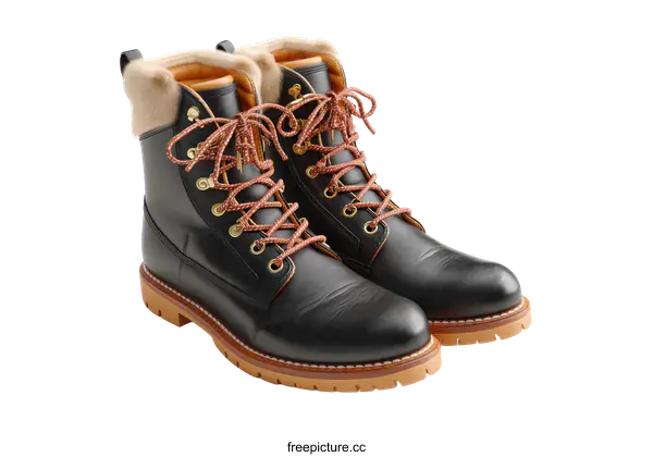 [Transparent Background PNG]Pair of Stylish Black Leather Hiking Boots
